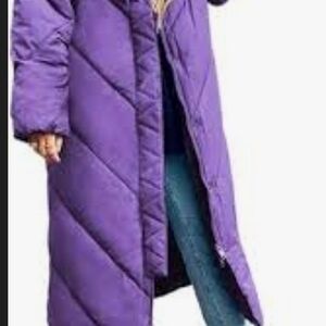 Women's hooded long puffer jacket purple sz S *new*